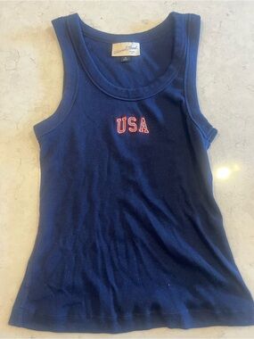 Universal Thread Navy Ribbed Tank with Red USA Embroidery